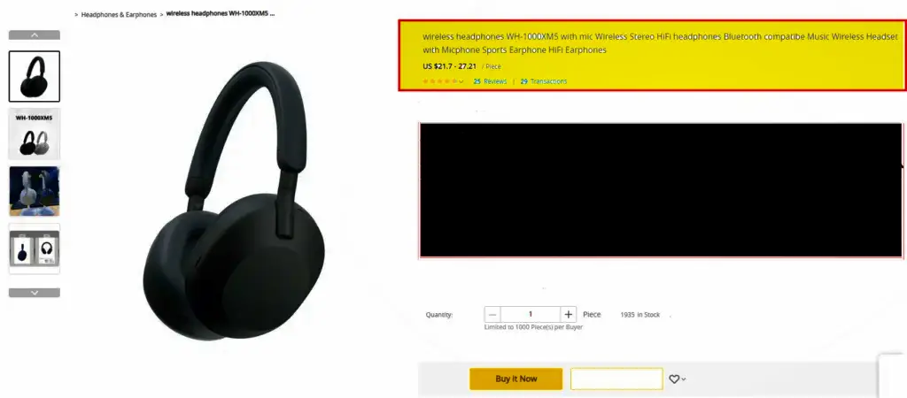 captura de pantalla de Headphone WH-1000XM5 sin marca a un precio al por mayor y por unidad